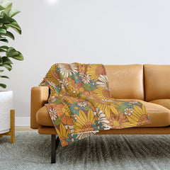 70s Retro Floral Throw Blanket