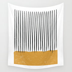 (White Background) Mid Century Modern Minimalist Rothko Inspired Color Field With Lines Geometric Style Wall Tapestry