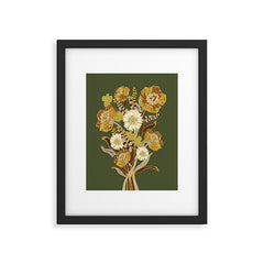 70s, flowers, green, retro, vintage, floral bouquet, olive green Framed Art Print