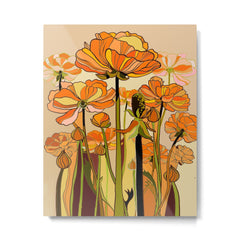 70s, Orange California poppies, mid century, 70s retro, flowers Metal Print