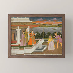 A blindfolded suitor is brought before a princess; verso/ scrolling floral vines 1755 Fayzullah Indian Miniature Painting Mini Art Print