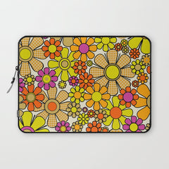 70s Retro Flowers Gingham Floral Pattern Orange Yellow Cream Laptop Sleeve
