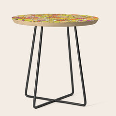 70s Retro Flowers Gingham Floral Pattern Orange Yellow Cream Side Table