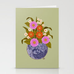 1970s Disco Ball Flower Pot Stationery Card