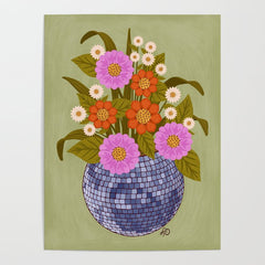 1970s Disco Ball Flower Pot Poster