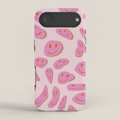 70s retro pink smiles pattern iPhone Case