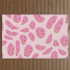 70s retro pink smiles pattern Outdoor Rug