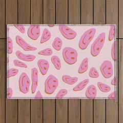 70s retro pink smiles pattern Outdoor Rug