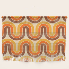 70s Retro Vintage Style Wave Pattern Autumn Brown Orange and Yellow Wall Hanging