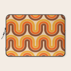 70s Retro Vintage Style Wave Pattern Autumn Brown Orange and Yellow Laptop Sleeve