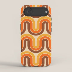 70s Retro Vintage Style Wave Pattern Autumn Brown Orange and Yellow iPhone Case