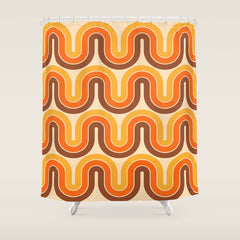 70s Retro Vintage Style Wave Pattern Autumn Brown Orange and Yellow Shower Curtain