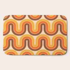 70s Retro Vintage Style Wave Pattern Autumn Brown Orange and Yellow Bath Mat