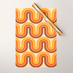 70s Retro Vintage Style Wave Pattern Autumn Brown Orange and Yellow Wrapping Paper
