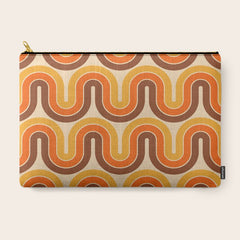 70s Retro Vintage Style Wave Pattern Autumn Brown Orange and Yellow Carry All Pouch