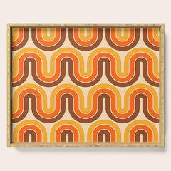 70s Retro Vintage Style Wave Pattern Autumn Brown Orange and Yellow Serving Tray