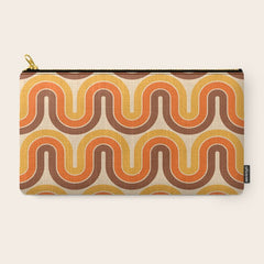 70s Retro Vintage Style Wave Pattern Autumn Brown Orange and Yellow Carry All Pouch
