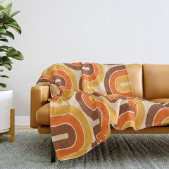 70s Retro Vintage Style Wave Pattern Autumn Brown Orange and Yellow Throw Blanket
