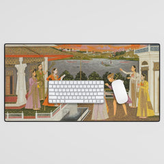 A blindfolded suitor is brought before a princess; verso/ scrolling floral vines 1755 Fayzullah Indian Miniature Painting Desk Mat