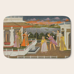 A blindfolded suitor is brought before a princess; verso/ scrolling floral vines 1755 Fayzullah Indian Miniature Painting Bath Mat