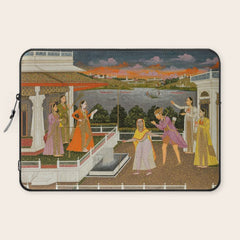 A blindfolded suitor is brought before a princess; verso/ scrolling floral vines 1755 Fayzullah Indian Miniature Painting Laptop Sleeve