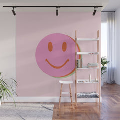 70s retro pink smiles pattern Wall Mural