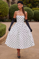 Edith Midi Dress - Black Polka Dot Print