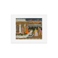 A blindfolded suitor is brought before a princess; verso/ scrolling floral vines 1755 Fayzullah Indian Miniature Painting Art Print