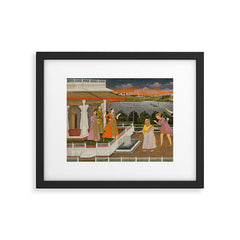 A blindfolded suitor is brought before a princess; verso/ scrolling floral vines 1755 Fayzullah Indian Miniature Painting Framed Art Print