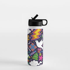 60s 70s psychedelic Modern Christmas Confetti Pattern Water Bottle