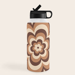 70s Retro Flower Power in Coffee Brown Water Bottle