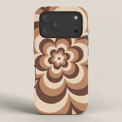 70s Retro Flower Power in Coffee Brown iPhone Case