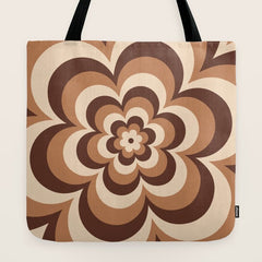 70s Retro Flower Power in Coffee Brown Tote Bag
