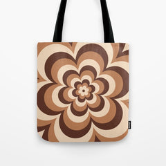 70s Retro Flower Power in Coffee Brown Tote Bag
