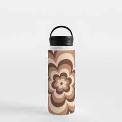 70s Retro Flower Power in Coffee Brown Water Bottle