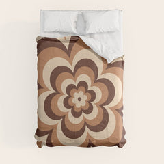 70s Retro Flower Power in Coffee Brown Comforter