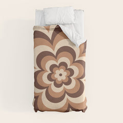 70s Retro Flower Power in Coffee Brown Duvet Cover