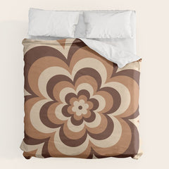 70s Retro Flower Power in Coffee Brown Duvet Cover