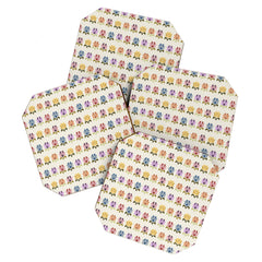 70s Retro Florals Pattern with Linen Texture Coaster