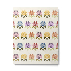 70s Retro Florals Pattern with Linen Texture Metal Print