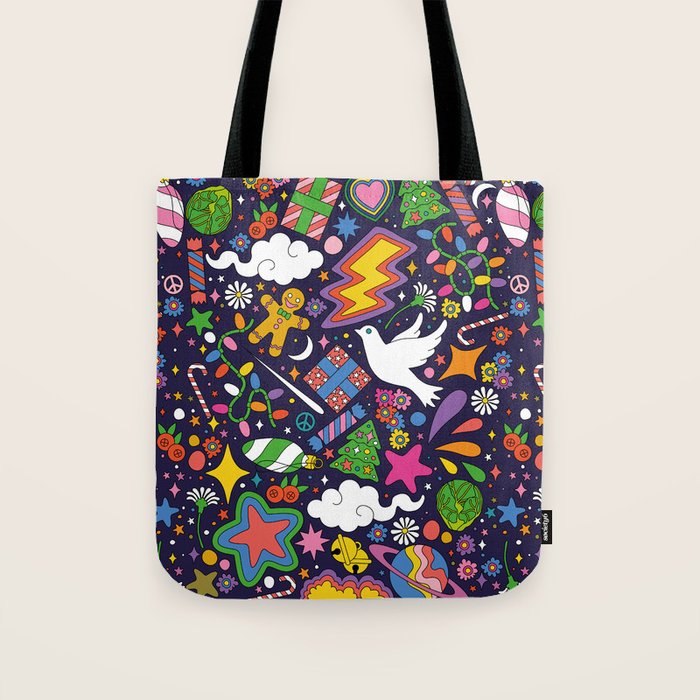 60s 70s psychedelic Modern Christmas Confetti Pattern Tote Bag