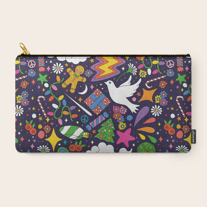 60s 70s psychedelic Modern Christmas Confetti Pattern Carry All Pouch