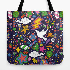 60s 70s psychedelic Modern Christmas Confetti Pattern Tote Bag