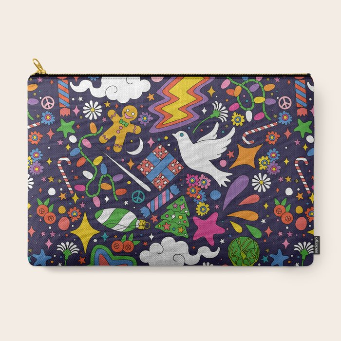 60s 70s psychedelic Modern Christmas Confetti Pattern Carry All Pouch