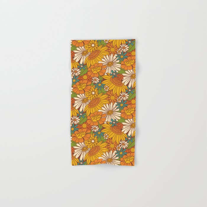 70s Retro Floral Bath Towel