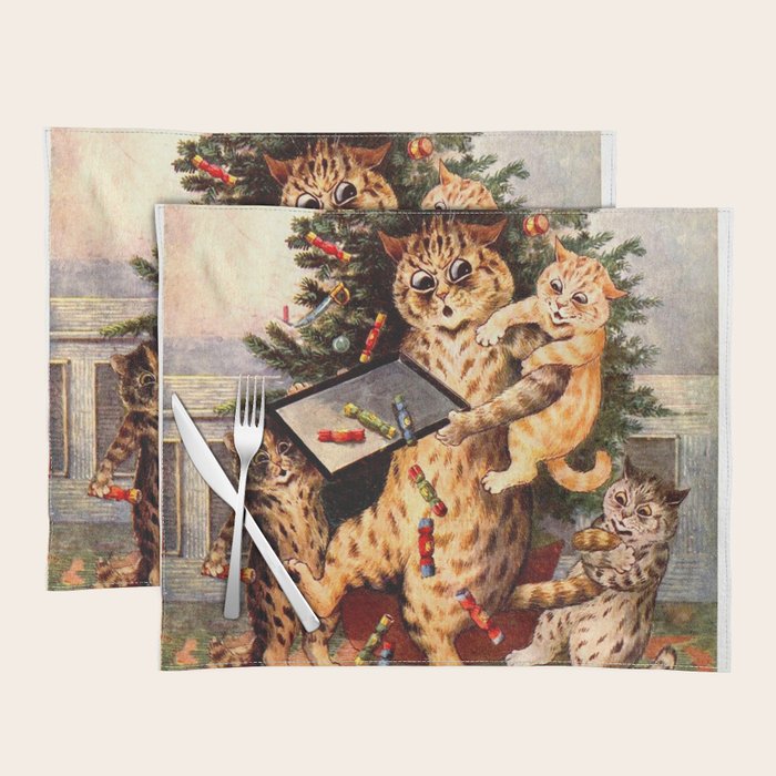 Christmas Time In Catland' Louis Wain Vintage Cat Placemat