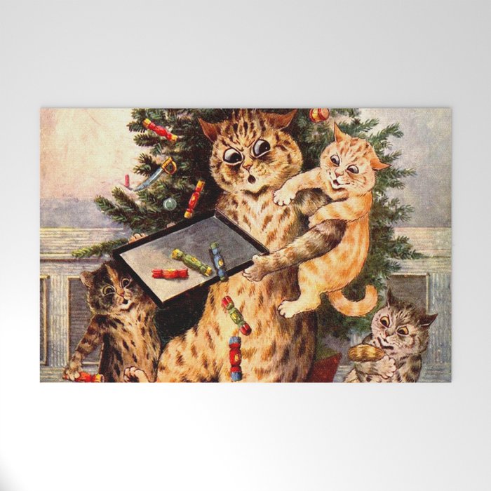 Christmas Time In Catland' Louis Wain Vintage Cat Welcome Mat