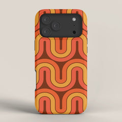 70s Retro Vintage Style Geometric Pattern Autumn Brown Orange and Yellow iPhone Case