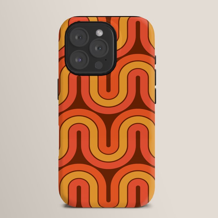 70s Retro Vintage Style Geometric Pattern Autumn Brown Orange and Yellow iPhone Case