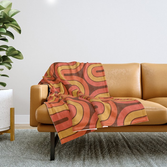 70s Retro Vintage Style Geometric Pattern Autumn Brown Orange and Yellow Throw Blanket